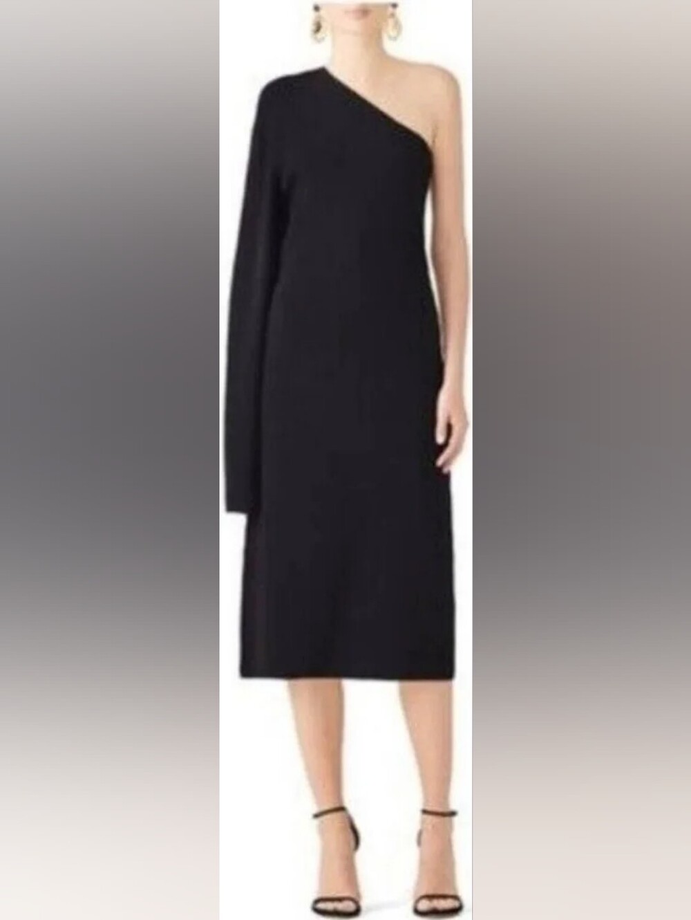 Solace London Aiyana Black One Shoulder Bell Sleeve Bandage Midi Dress 6